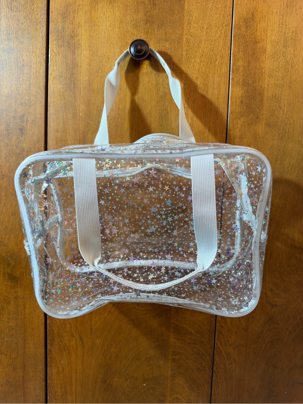 Amazon Clear Holographic Star Tote with White Handles
